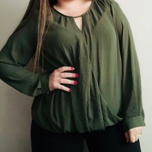 Army Green Front Cross Blouse